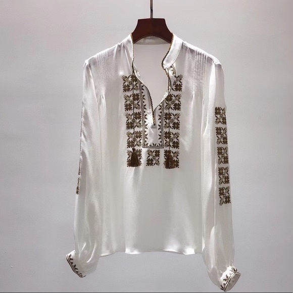 Nili Lotan Silk top embroidery-brand new S - Picture 1 of 14